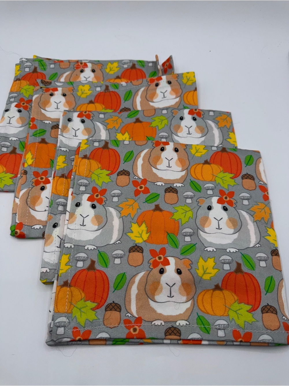 Guinea pig set of four napkins cloth handmade fall Thanksgiving holiday washable